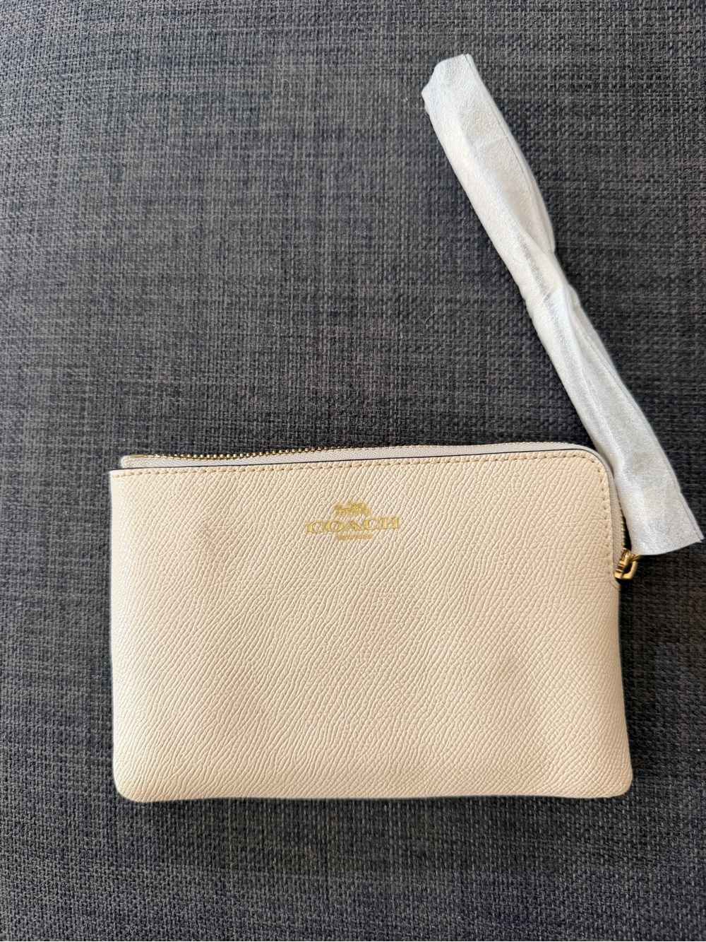 Coach Cream Leather Zip Wristlet Wallet with Gold Hardware